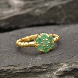 Emerald Flower Ring - Gold Daisy Ring - Dainty Emerald Ring