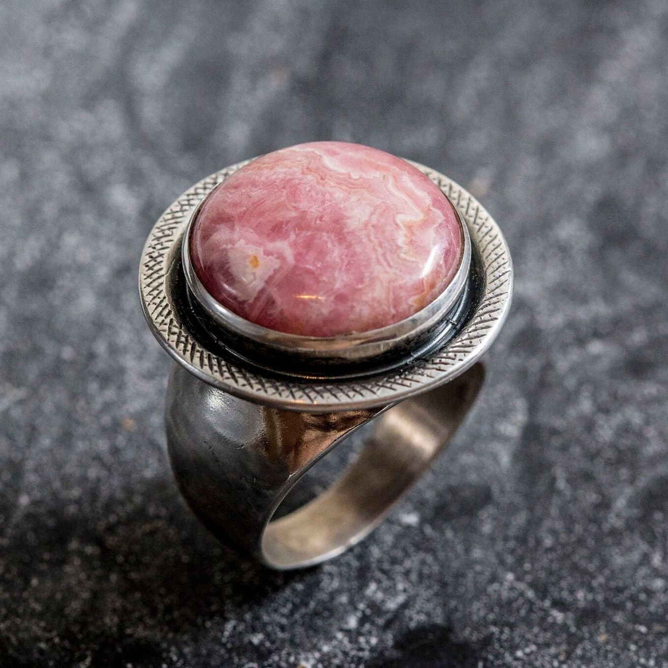 Rhodochrosite Ring, Natural Rhodochrosite, Statement Ring, Vintage Ring, February Birthstone, February Ring, Silver Ring, Rhodochrosite