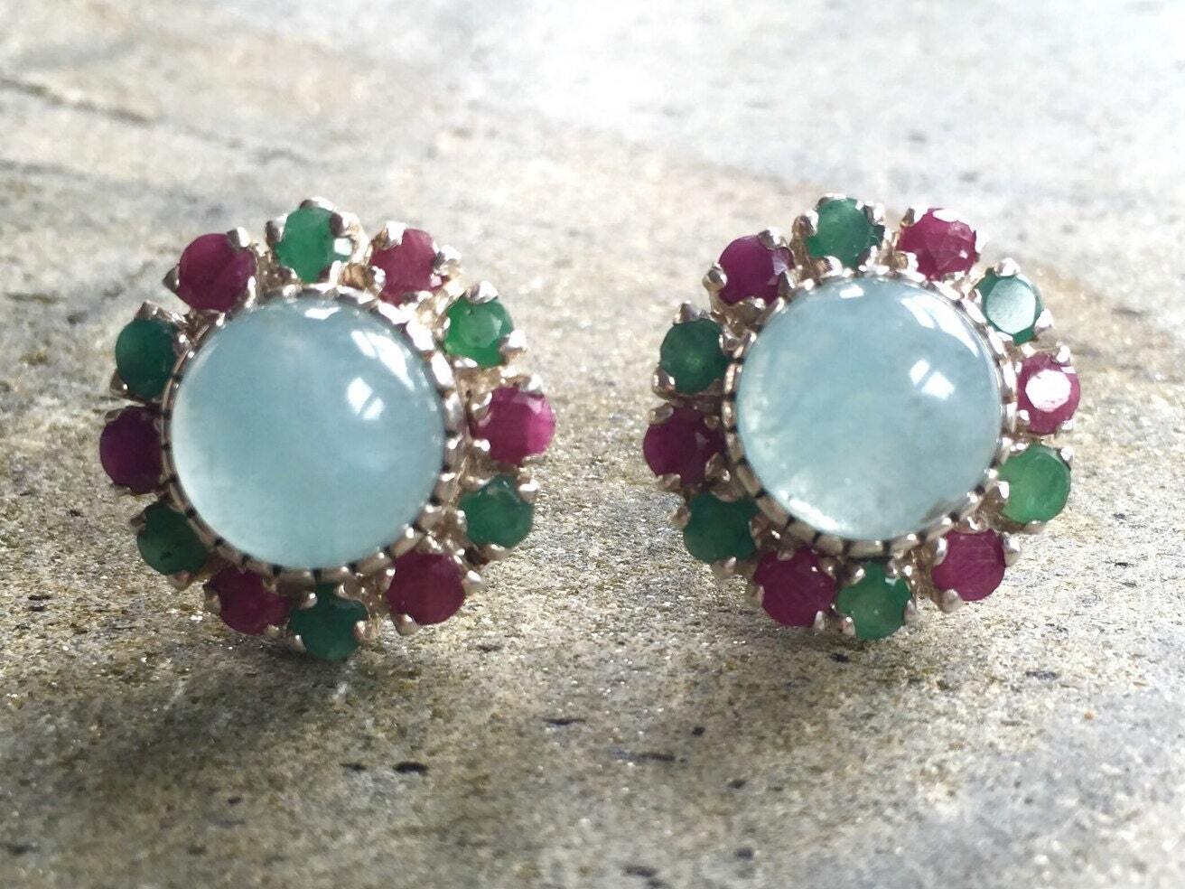 Natural Aquamarine Earrings made in 925 Sterling Silver with Round Natural Blue Aquamarine in Halo setting, March Birthstone gift idea, symbolizes courage & good luck, ideal for everyday wear and perfect for birthday gifting and special occasions.