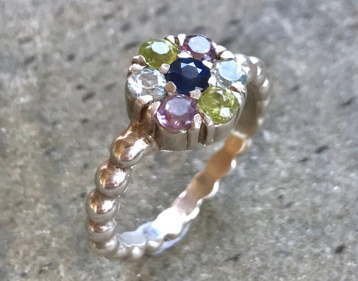 Natural Sapphire Ring made in 925 Sterling Silver with Round Natural Blue Sapphire in Cluster setting, September Birthstone gift idea, symbolizes sincerity, truth, and faithfulness, ideal for everyday wear and perfect for birthday gifting and special occasions.