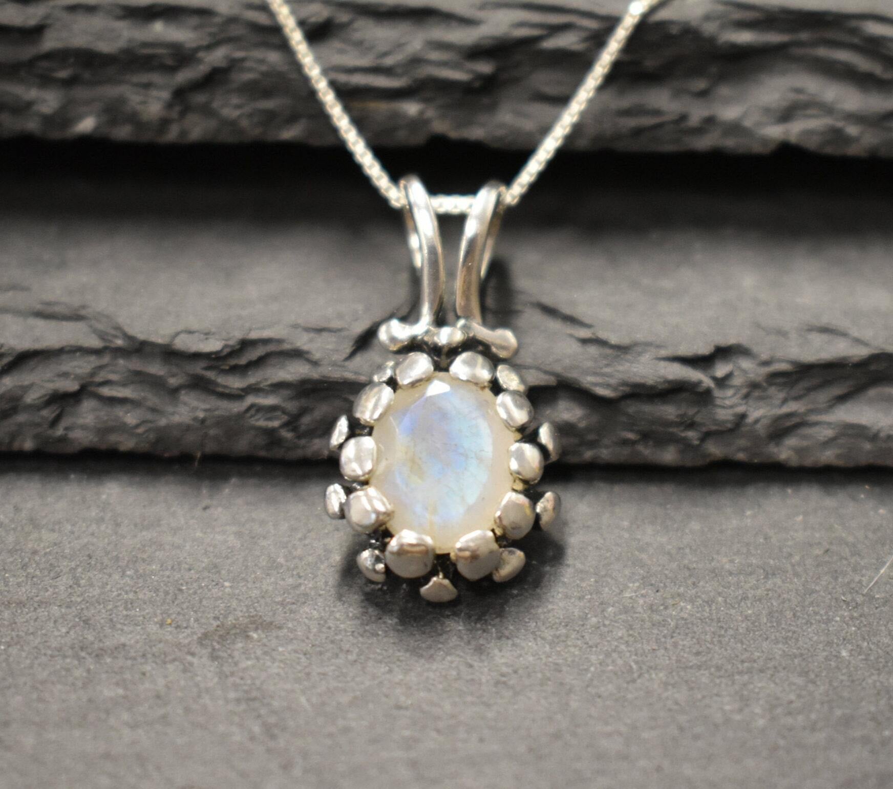 Moonstone Pendant, Natural Moonstone, June Birthstones, Pine Cone Pendant, June Pendant, Vintage Pendant, Rainbow Moonstone, Silver Pendant