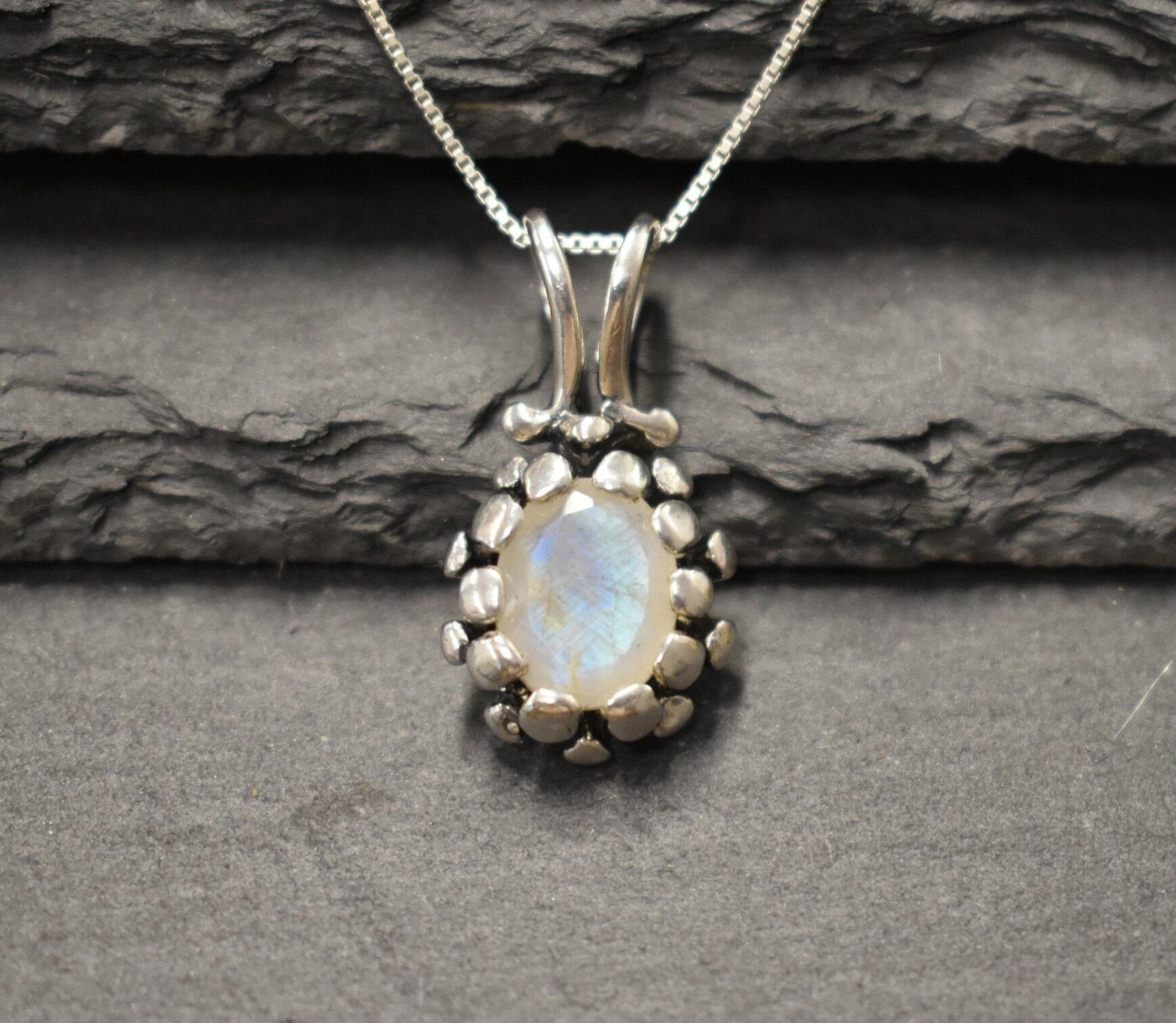 Moonstone Pendant, Natural Moonstone, June Birthstones, Pine Cone Pendant, June Pendant, Vintage Pendant, Rainbow Moonstone, Silver Pendant