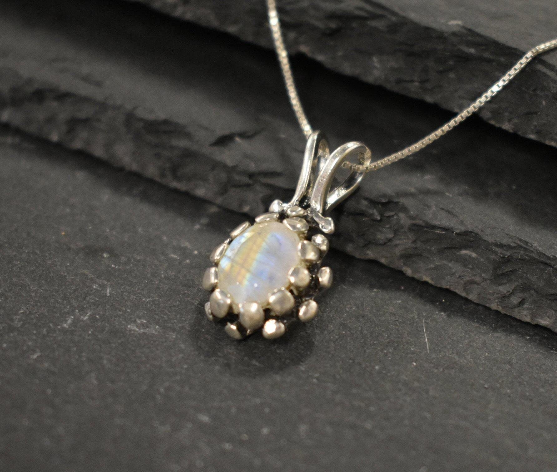 Moonstone Pendant, Natural Moonstone, June Birthstones, Pine Cone Pendant, June Pendant, Vintage Pendant, Rainbow Moonstone, Silver Pendant