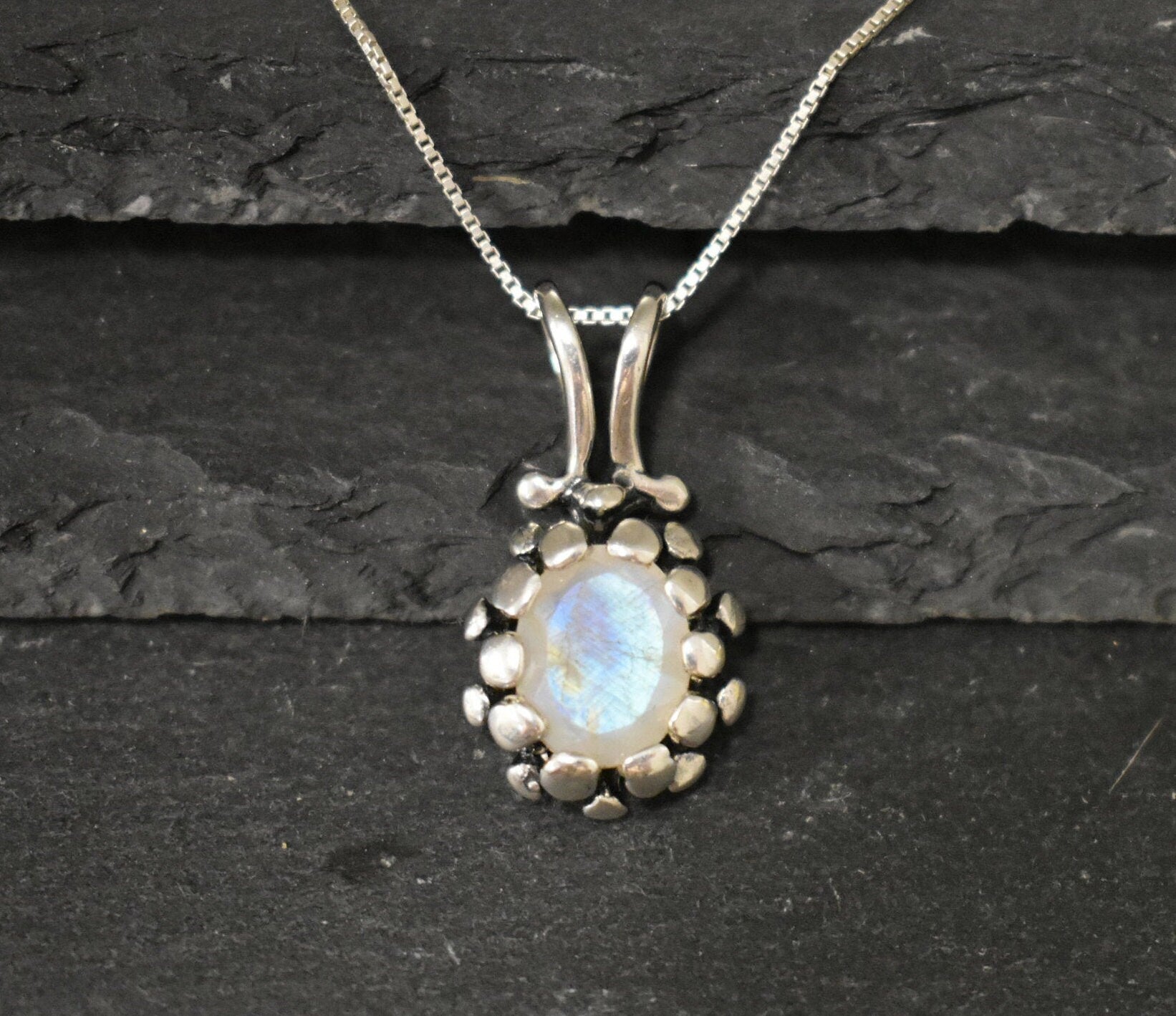 Moonstone Pendant, Natural Moonstone, June Birthstones, Pine Cone Pendant, June Pendant, Vintage Pendant, Rainbow Moonstone, Silver Pendant