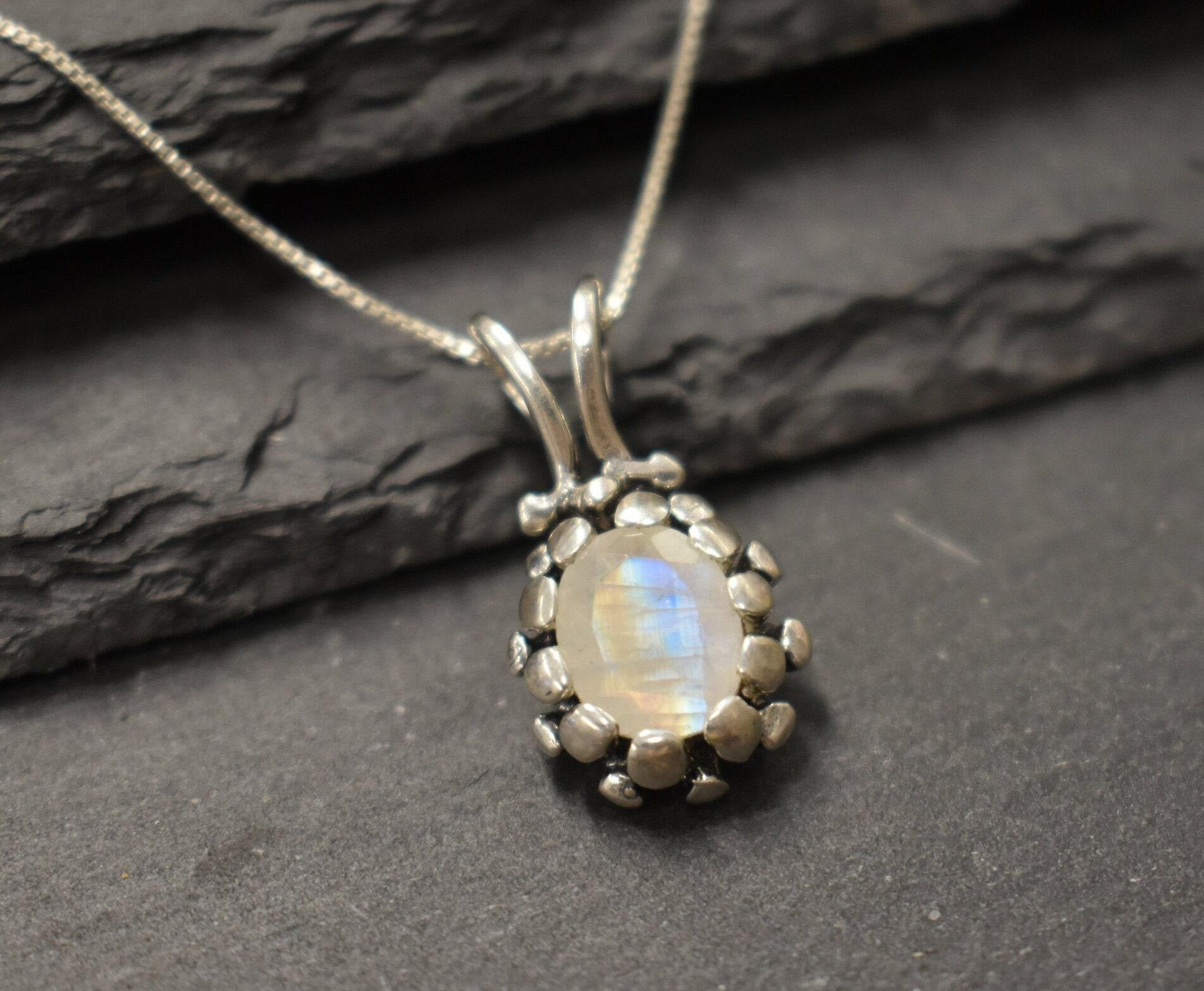 Moonstone Pendant, Natural Moonstone, June Birthstones, Pine Cone Pendant, June Pendant, Vintage Pendant, Rainbow Moonstone, Silver Pendant