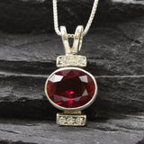 Red Ruby Pendant - Oval Ruby Necklace - Red Vintage Necklace