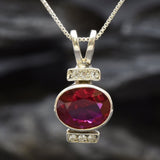 Red Ruby Pendant - Oval Ruby Necklace - Red Vintage Necklace