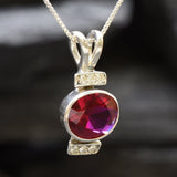 Red Ruby Pendant - Oval Ruby Necklace - Red Vintage Necklace