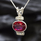 Red Ruby Pendant - Oval Ruby Necklace - Red Vintage Necklace