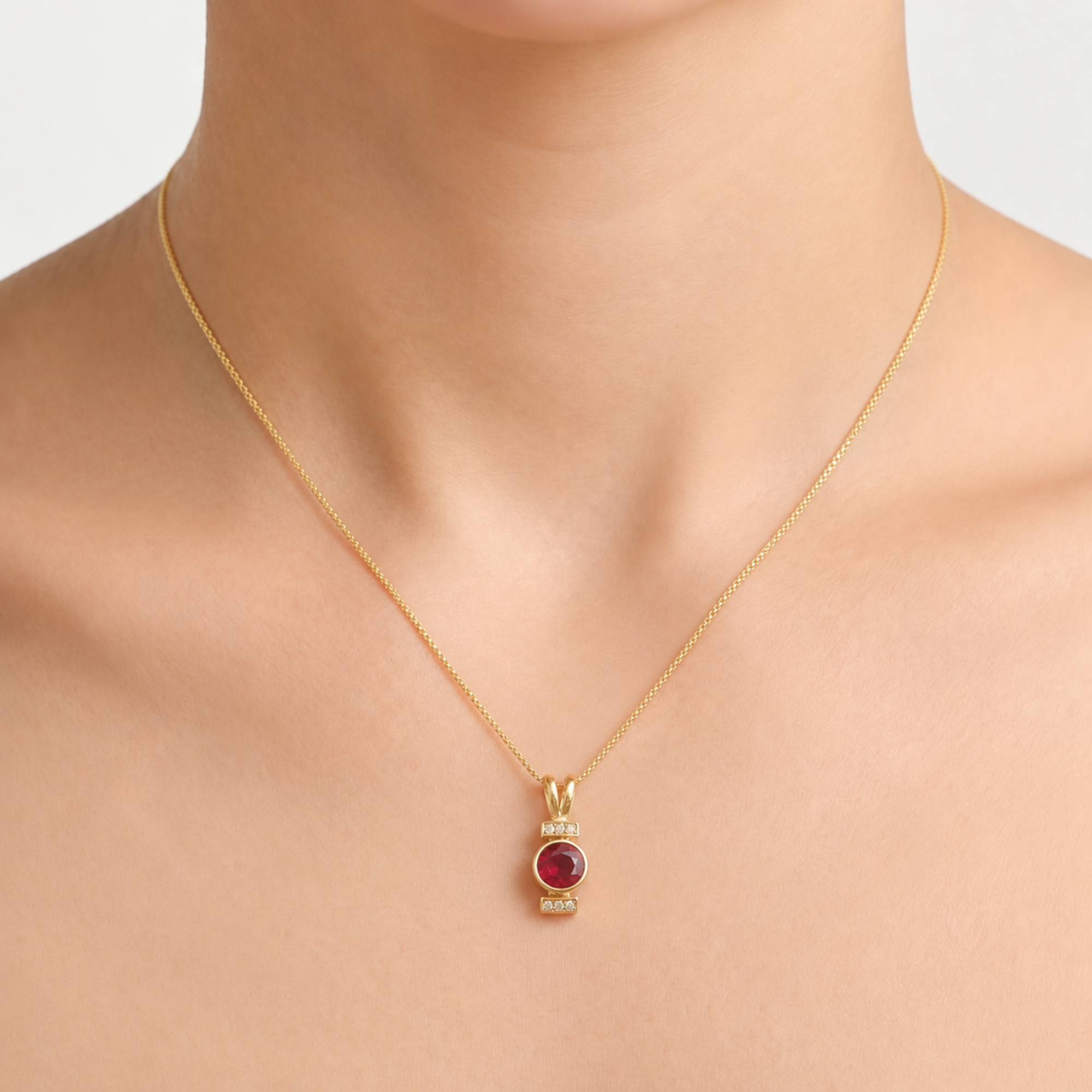 Elegant Ruby Pendant in 18k Gold Vermeil, featuring an Oval Created Red Ruby, perfect for birthdays and special occasions.