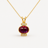 Created Ruby Pendant made in 18k Gold Vermeil with Oval Created Red Ruby in Bezel setting, July Birthstone gift idea, symbolizes nobility, purity, and passion, ideal for everyday wear and perfect for birthday gifting and special occasions.