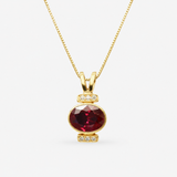 Created Ruby Pendant made in 18k Gold Vermeil with Oval Created Red Ruby in Bezel setting, July Birthstone gift idea, symbolizes nobility, purity, and passion, ideal for everyday wear and perfect for birthday gifting and special occasions.