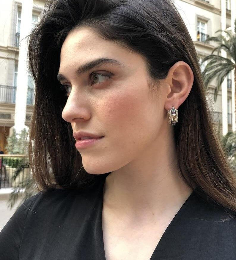 Amethyst Earrings, Natural Amethyst, Tribal Earrings, February Birthstone Earrings, Statement Studs, Boho Earrings, Solid Silver Earrings