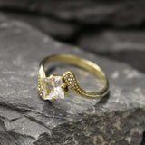 Square Topaz Ring - Sparkly Bypass Band - Vintage Classy Ring