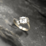 Square White Topaz Ring - Natural Topaz Ring - Vintage Gold Ring