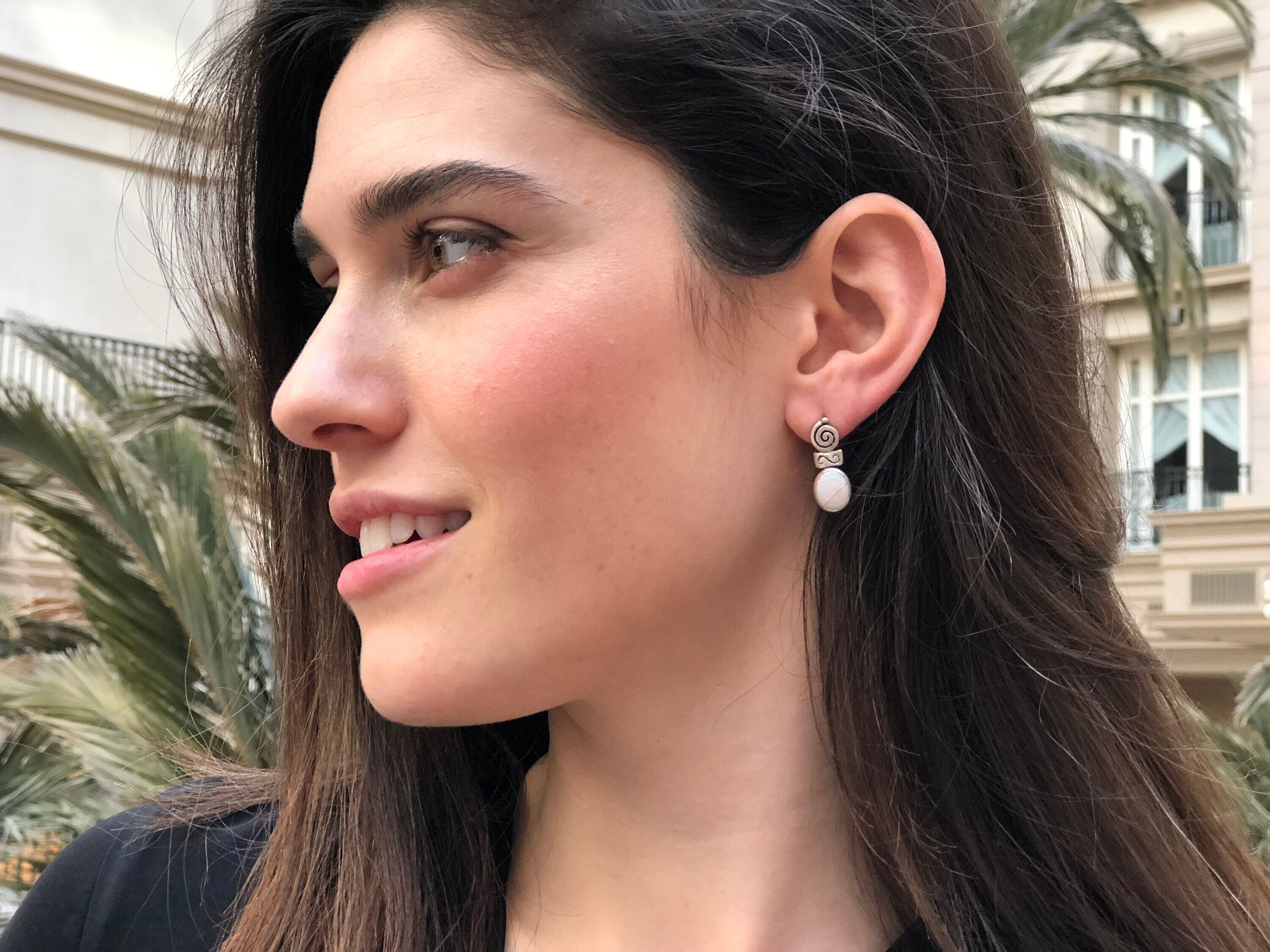 Opal Earrings, Natural Opal, Vintage Earrings, Fire Opal Earrings, October Birthstone, Long Studs, Symbolic Earrings, 925 Silver Earrings