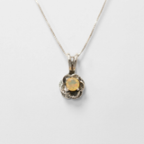 Fire Opal Pendant - White Flower Necklace - October Birthstone Necklace