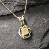 Fire Opal Pendant - White Flower Necklace - October Birthstone Necklace