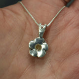 Fire Opal Pendant - White Flower Necklace - October Birthstone Necklace