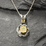 Fire Opal Pendant - White Flower Necklace - October Birthstone Necklace