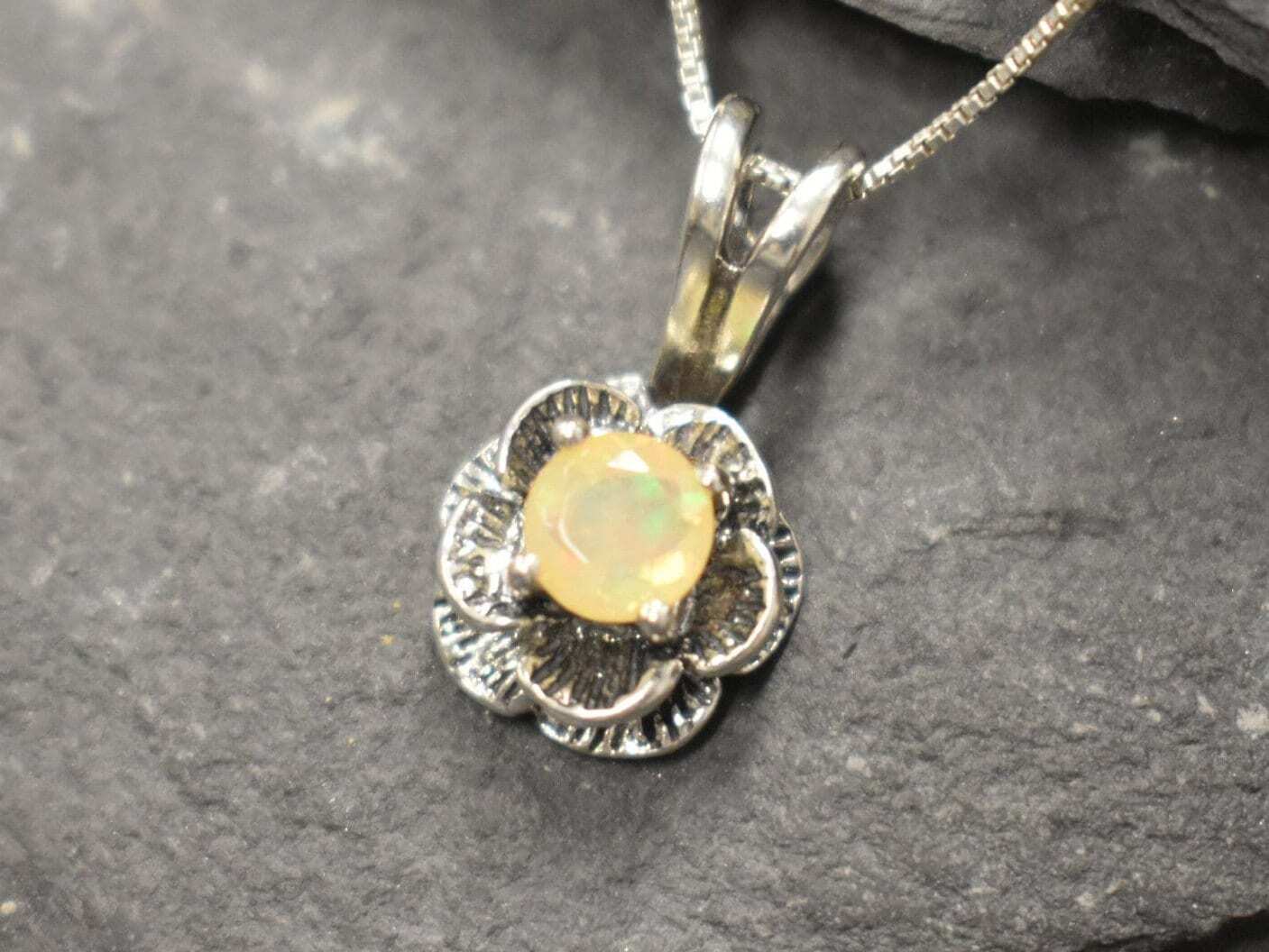 Opal Pendant, Natural Opal, October Birthstone, Flower Pendant, Rose Pendant, Daisy Pendant, Opal Necklace, Ethiopian Opal, Silver Pendant