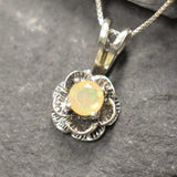 Fire Opal Pendant - White Flower Necklace - October Birthstone Necklace