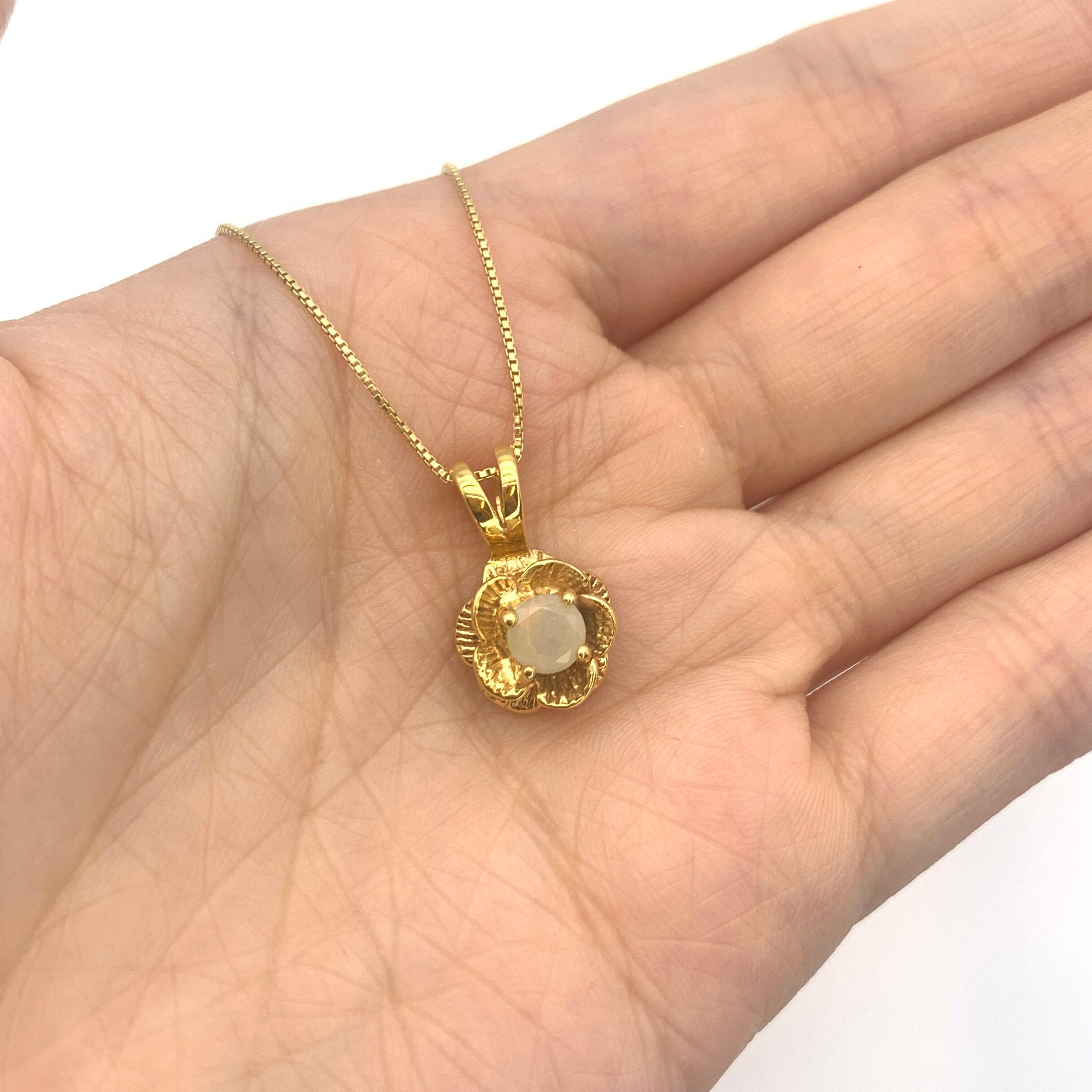 Elegant 18k Gold Vermeil Pendant featuring a Round Natural Ethiopian Opal, perfect for birthdays and everyday elegance.