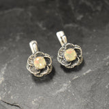 White Rose Earrings - Natural Opal Studs - Vintage Flower Earrings