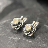 White Rose Earrings - Natural Opal Studs - Vintage Flower Earrings