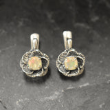 White Rose Earrings - Natural Opal Studs - Vintage Flower Earrings