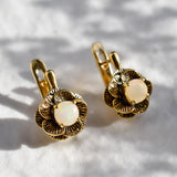 White Rose Earrings - Natural Opal Studs - Vintage Flower Earrings