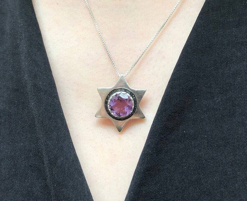 Star Pendant, Garnet Pendant, Natural Garnet, January Pendant, Star Of David, Red Vintage Pendant, Silver Star Pendant, Red Garnet Pendant