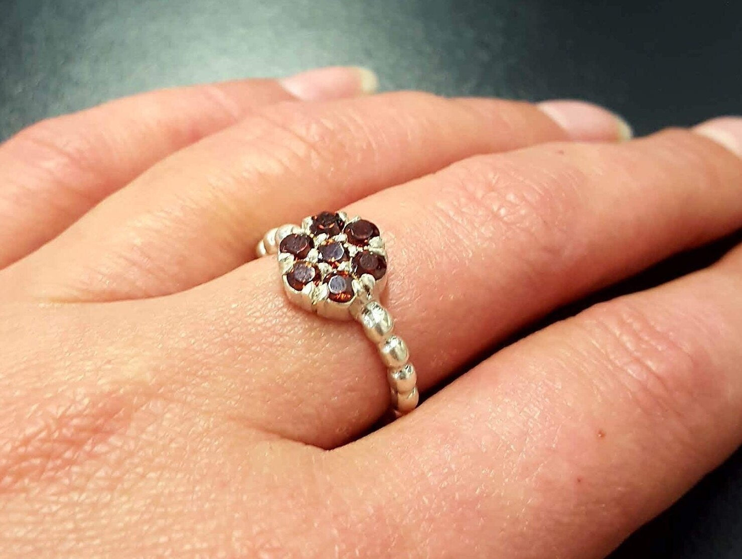 Garnet Ring, Natural Garnet Ring, Red Vintage Rings, January Birthstone, Red Flower Ring, January Ring, Dainty Ring, Silver Ring, Garnet