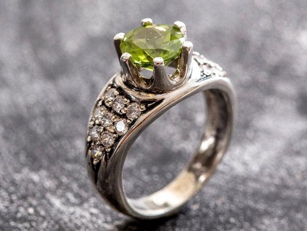 Peridot Ring - Statement Green Ring - Peridot Edwardian Ring
