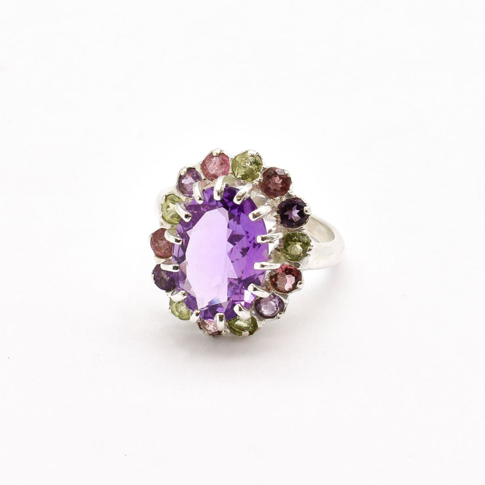 Amethyst Ring, Natural Amethyst, Natural Amethyst Ring, Peridot Ring, Solid Silver Ring, August Birthstone, February Birthstone, Diana Ring