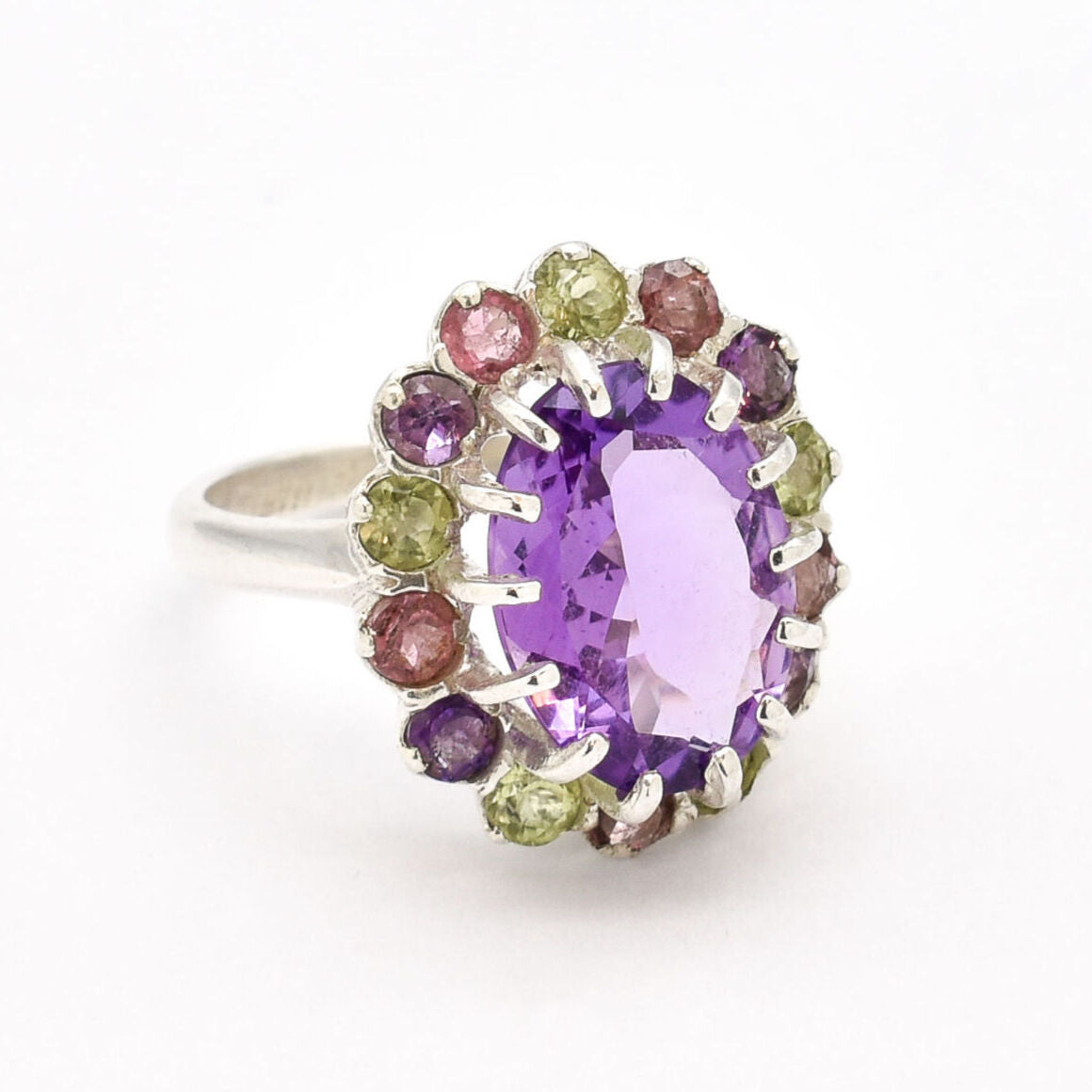 Amethyst Ring, Natural Amethyst, Natural Amethyst Ring, Peridot Ring, Solid Silver Ring, August Birthstone, February Birthstone, Diana Ring