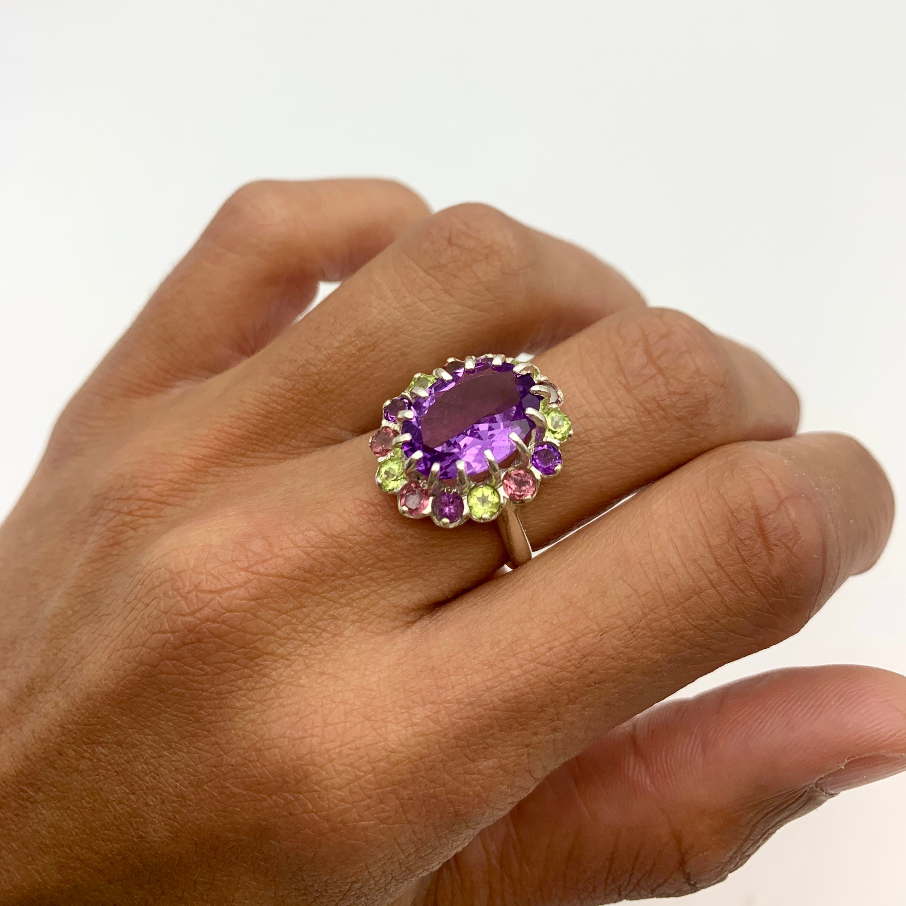 Amethyst Ring, Natural Amethyst, Natural Amethyst Ring, Peridot Ring, Solid Silver Ring, August Birthstone, February Birthstone, Diana Ring