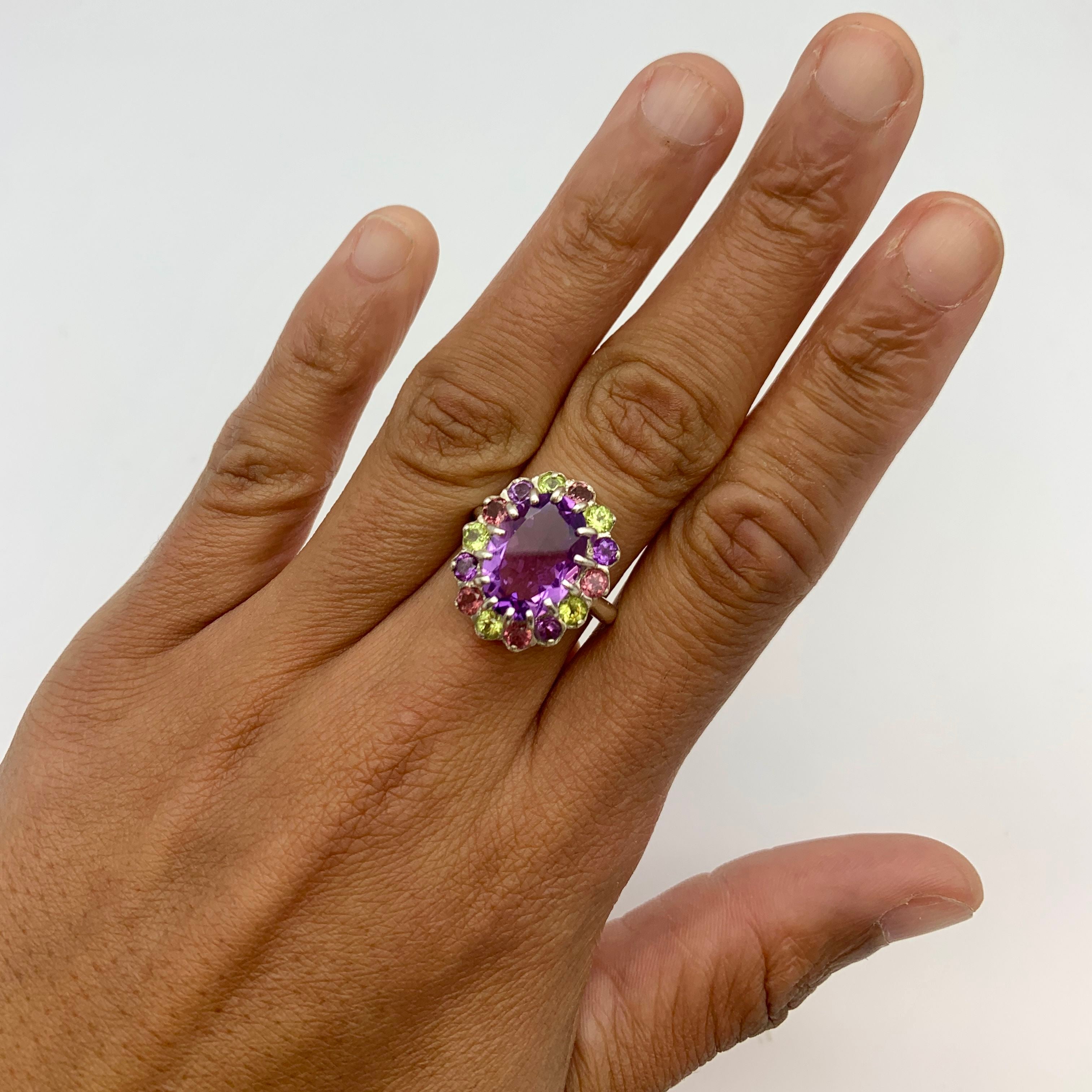 Amethyst Ring, Natural Amethyst, Natural Amethyst Ring, Peridot Ring, Solid Silver Ring, August Birthstone, February Birthstone, Diana Ring