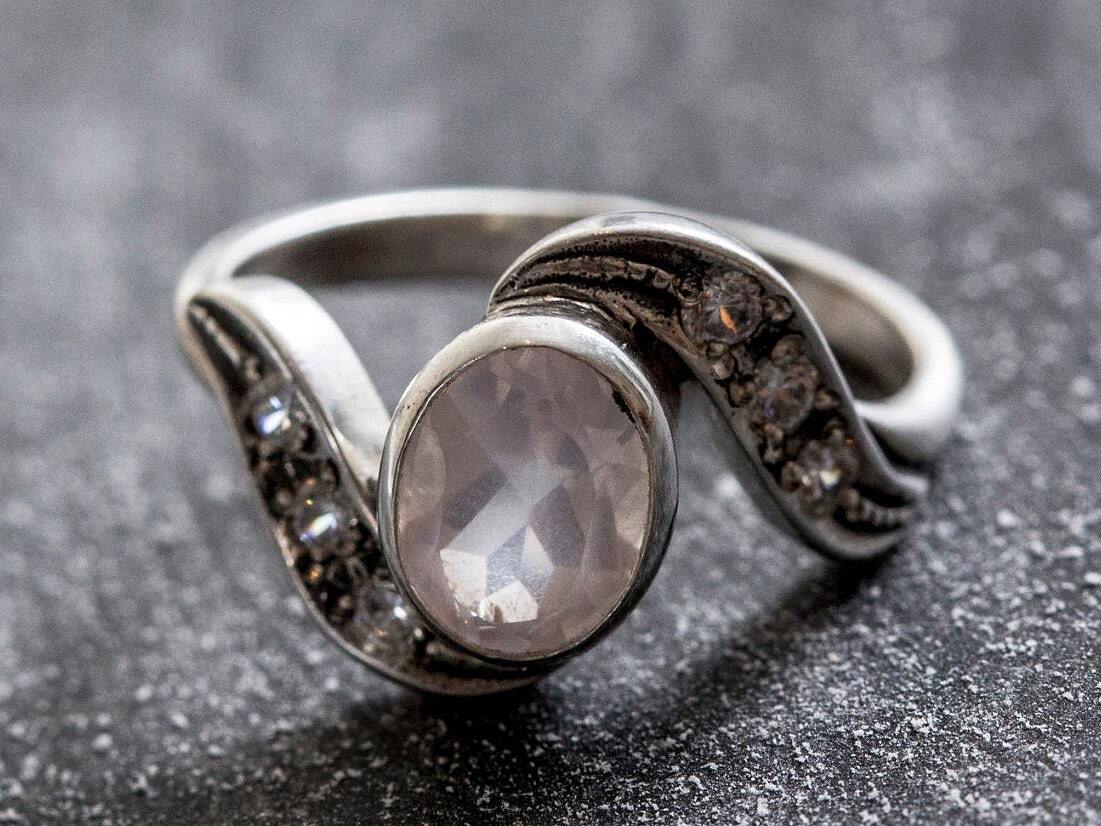 Rose Quartz Ring, Natural Rose Quartz, Pink Diamond Ring, Light Pink Ring, January Birthstone, Love Ring, Vintage Rings, Solid Silver Ring