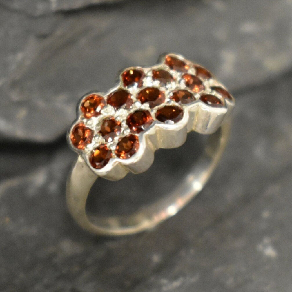 Red Garnet Ring, Natural Garnet, Flower Band, January Birthstone, Red Flower Ring, Vintage Band, Red Diamond Ring, 925 Sterling Silver Ring