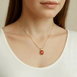 Gold Carnelian Pendant - Natural Carnelian Necklace, Gold Oval Pendant