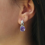 Genuine Amethyst Earrings - Purple Drop Earrings - Vintage Round Earrings