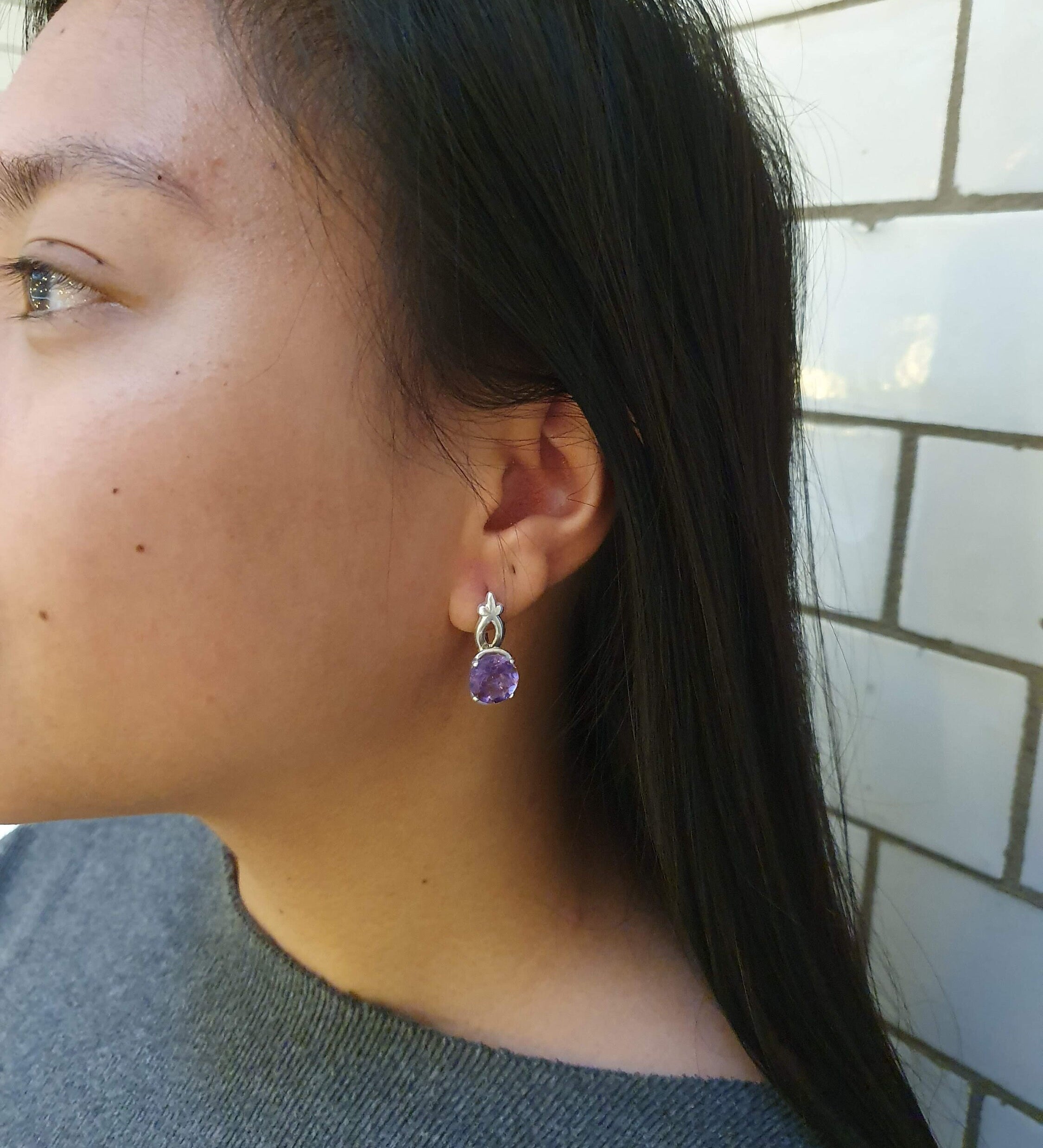 Large Amethyst Earrings, Purple Round Earrings, February Birthstone, Natural Amethyst, Statement Earrings, Anniversary Gift, Sterling Silver