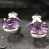 Genuine Amethyst Earrings - Purple Drop Earrings - Vintage Round Earrings