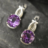 Genuine Amethyst Earrings - Purple Drop Earrings - Vintage Round Earrings