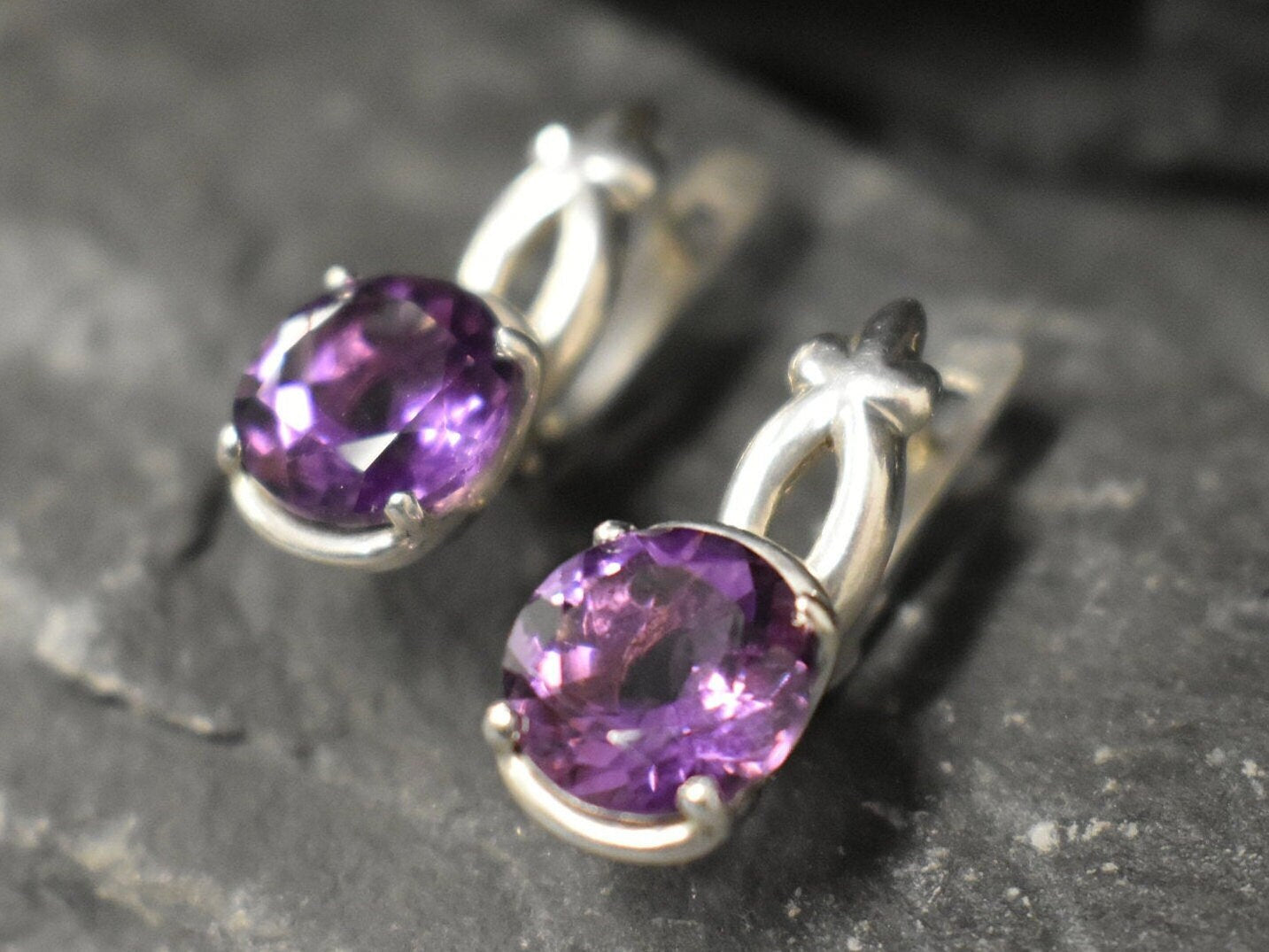 Large Amethyst Earrings, Purple Round Earrings, February Birthstone, Natural Amethyst, Statement Earrings, Anniversary Gift, Sterling Silver