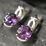 Genuine Amethyst Earrings - Purple Drop Earrings - Vintage Round Earrings