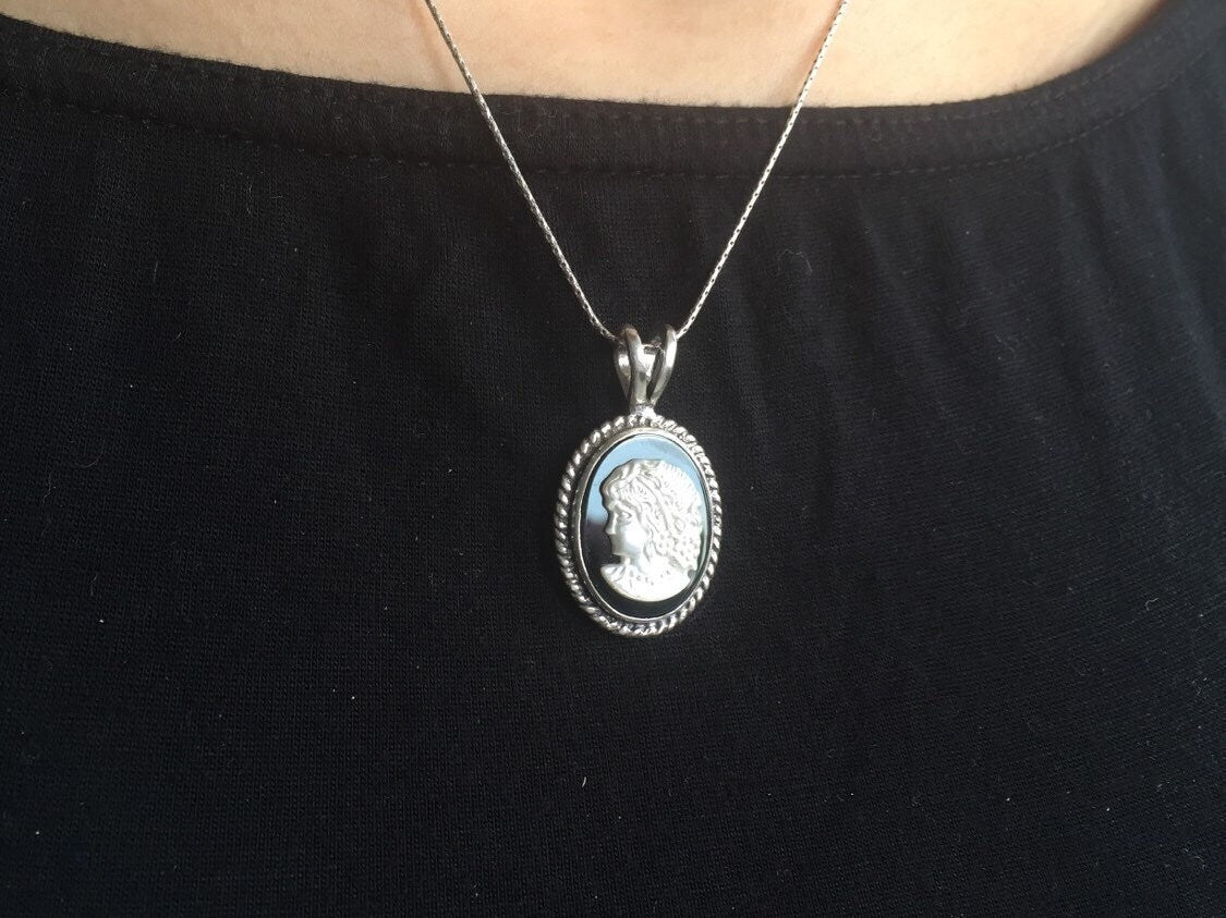 Cameo Pendant, Genuine Gem Pendant, Roman Jewelry, Vintage Pendant, Antique Pendant, Silver Pendant, Sterling Silver Pendant