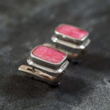 Rhodochrosite Earrings - Pink Square Earrings - Large Pink Studs