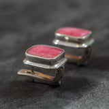Rhodochrosite Earrings - Pink Square Earrings - Large Pink Studs